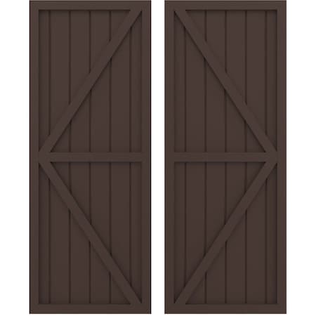 Americraft 6-Board Wood 2 Equal Panel Frmd Board-n-Batten Shutters W/ Dubl Z-Bar, ARW102BF621X53TBH